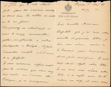 Letter sent by Milleliri, E. to Schliemann, Heinrich, 1889