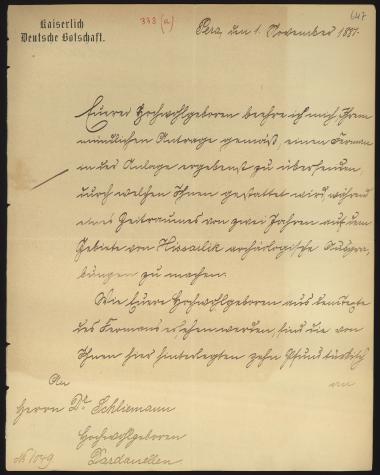 Letter sent by Hirschfeld, L. to Schliemann, Heinrich, 1881
