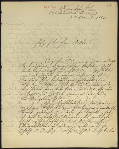 Letter sent by Sauerlander, Ernst to Schliemann, Heinrich, 1881
