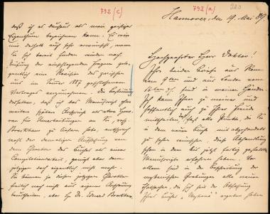 Letter sent by Schuchhardt, Carl to Schliemann, Heinrich, 1889