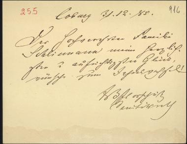 Letter sent by by unknown sender to Schliemann, Heinrich, 1885