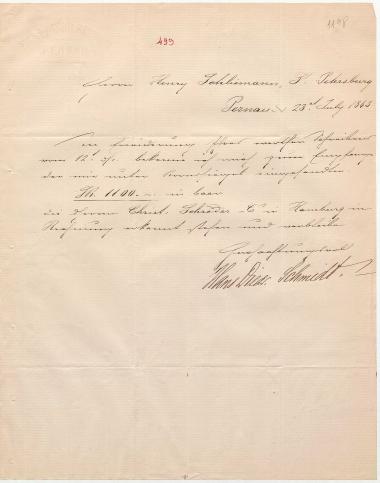 Letter sent by Schmidt, Hans Diedr. to Schliemann, Heinrich, 1863