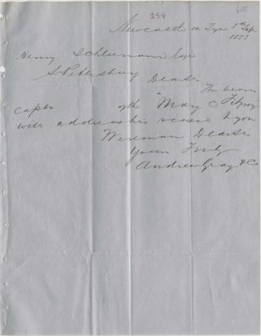 Letter sent by Gray, Andrew & Co. to Schliemann, Heinrich, 1853