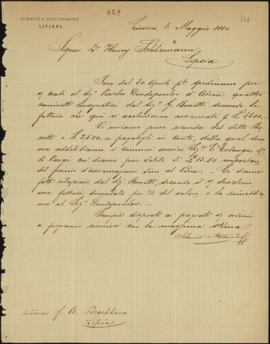 Letter sent by Schmidt & Stoltenhoff to Schliemann, Heinrich, 1880