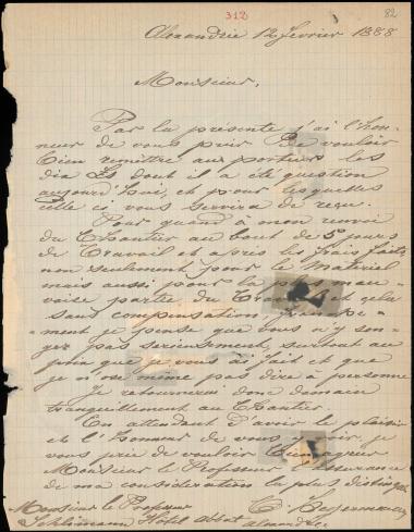 Letter sent by Begermann, C. to Schliemann, Heinrich, 1888