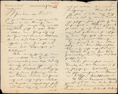 Letter sent by Rust, Wilhelm to Schliemann, Heinrich, 1889