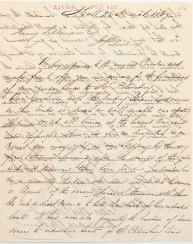 Letter sent by Hornstedt & Garthorne to Schliemann, Heinrich, 1867