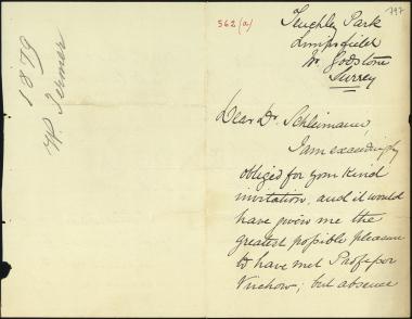 Letter sent by Jermer, William to Schliemann, Heinrich, 1879