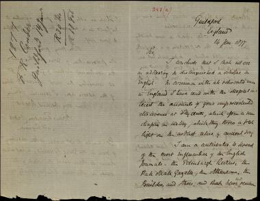 Letter sent by Conder, Francis Roubiliae to Schliemann, Heinrich, 1877