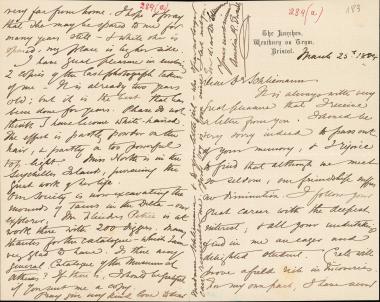 Letter sent by Edwards, Amelia B. to Schliemann, Heinrich, 1884