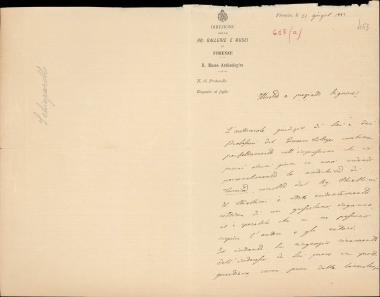 Letter sent by Schiaparelli, Ernesto to Schliemann, Heinrich, 1883