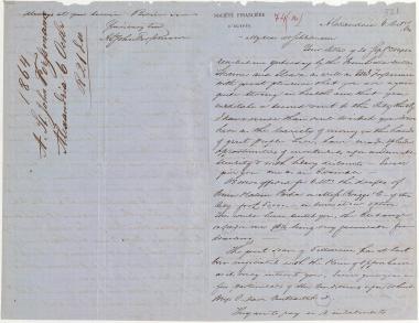 Letter sent by Forssmann, A. St. John to Schliemann, Heinrich, 1864