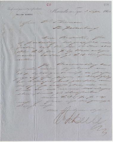 Letter sent by Scheele, William to Schliemann, Heinrich, 1861