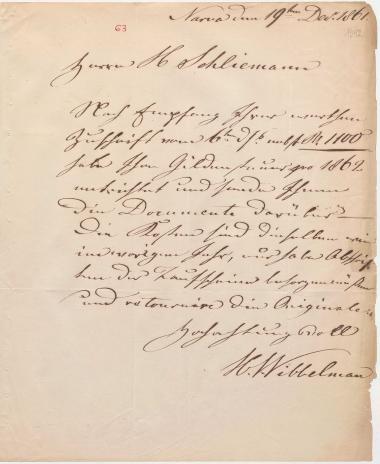 Letter sent by Wibbelmann, Hermann to Schliemann, Heinrich, 1861