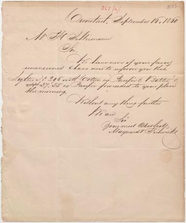 Letter sent by Maynard & Fishwicks to Schliemann, Heinrich, 1860