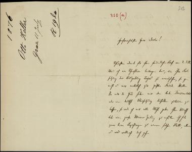 Letter sent by Keller, Otto to Schliemann, Heinrich, 1876