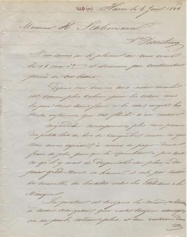 Letter sent by Schröder, Anth. & Co. to Schliemann, Heinrich, 1846