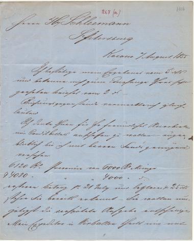 Letter sent by Adelson, Jacob to Schliemann, Heinrich, 1855