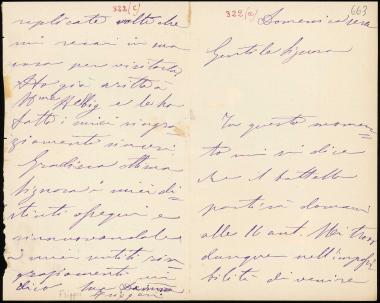 Letter sent by Friggeri (Mrs. ?) to Σλήμαν, Σοφία, 1889