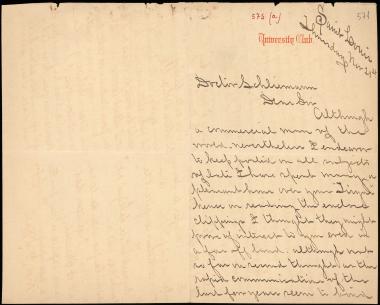 Letter sent by Paddock, C. K. to Schliemann, Heinrich [1889]
