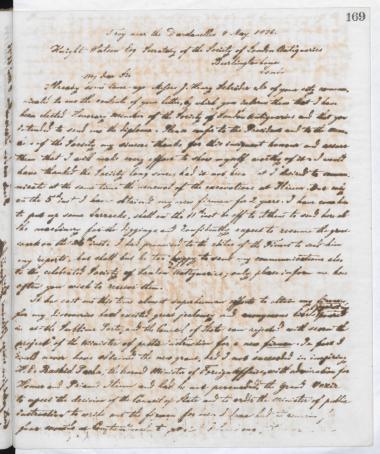 Copy of letter by Schliemann, Heinrich to Knight Watson, C. 1876