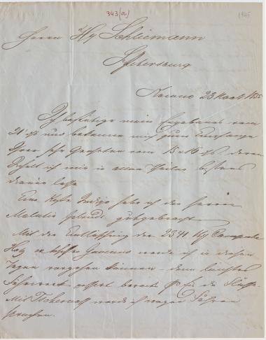 Letter sent by Adelson, Jacob to Schliemann, Heinrich, 1855