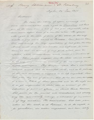 Letter sent by Klentz, Stolte and Klentz, Wolff to Schliemann, Heinrich, 1855