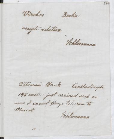 Copy of letter by Schliemann, Heinrich to Imperial Ottoman Bank, 1889