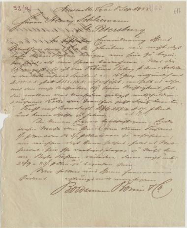 Letter sent by Boldemann, Borries & Co. to Schliemann, Heinrich, 1853