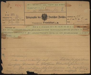 Letter sent by Ahlers, Wilhelm to Schliemann, Heinrich, 1882