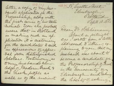Letter sent by Ramsay, A. M. to Schliemann, Heinrich, 1882