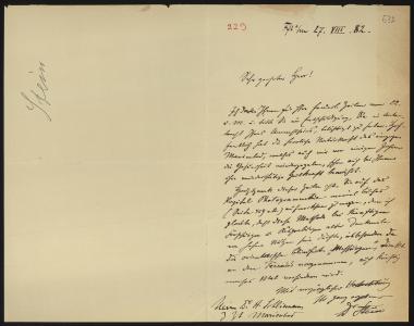 Letter sent by Stein, Gustav to Schliemann, Heinrich, 1882