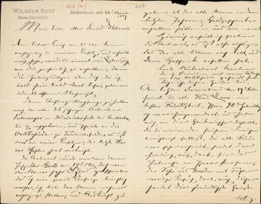 Letter sent by Rust, Wilhelm to Schliemann, Heinrich, 1887