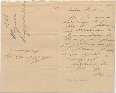 Letter sent by Warner, ? to Krande, J. Q. 1866
