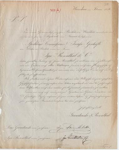 Letter sent by Giwartowski & Rosenthal to Schliemann, Heinrich, 1856
