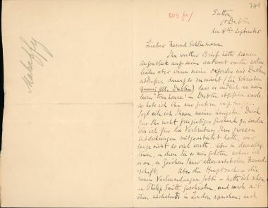 Letter sent by Mahaffy, John Pentland to Schliemann, Heinrich, 1883