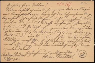 Letter sent by Tröltsch, Auguste to Schliemann, Heinrich, 1885