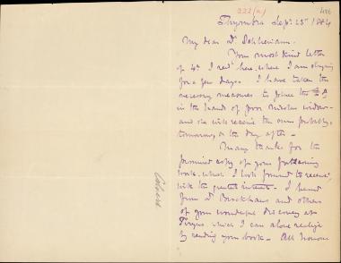 Letter sent by Calvert, Frank to Schliemann, Heinrich, 1884