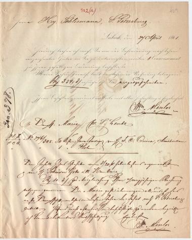 Letter sent by Minlos, Wilhelm to Schliemann, Heinrich, 1861