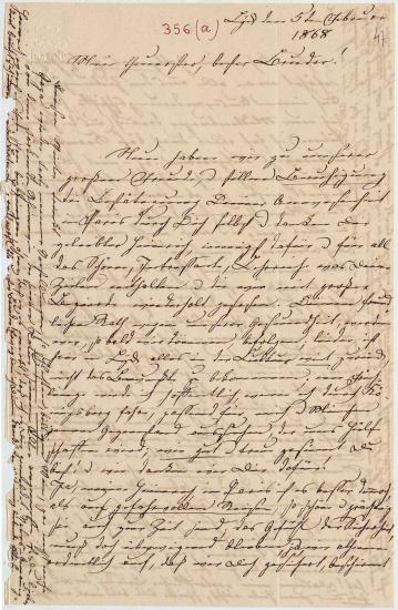 Letter sent by [Schliemann], Elise to Schliemann, Heinrich, 1868