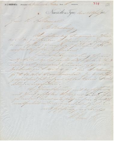 Letter sent by Houen, A. C. & Co. to Schliemann, Heinrich, 1856