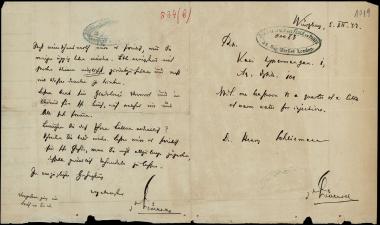 Letter sent by Tröltsch, Anton to Schliemann, Heinrich, 1877