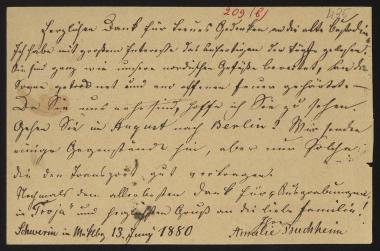 Letter sent by Bruchheim, Amalie to Schliemann, Heinrich, 1880