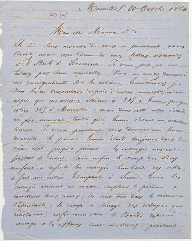 Letter sent by Gaver, L. to Schliemann, Heinrich, 1864