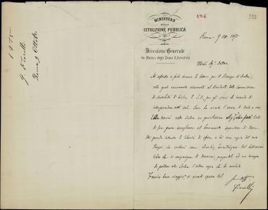 Letter sent by Fiorelli, Giuseppe to Schliemann, Heinrich, 1875