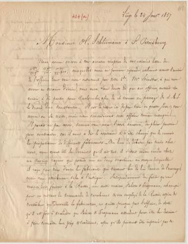 Letter sent by Malherbe, P. I. & Co. to Schliemann, Heinrich, 1857