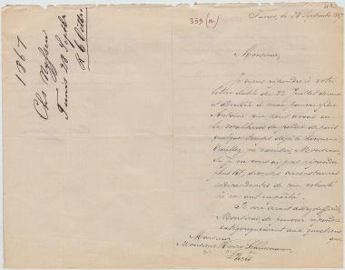Letter sent by Nyssen, Ch. de to Schliemann, Heinrich, 1867