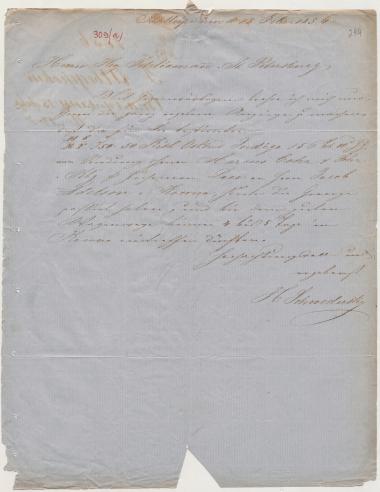 Letter sent by Schwedersky, H. to Schliemann, Heinrich, 1856