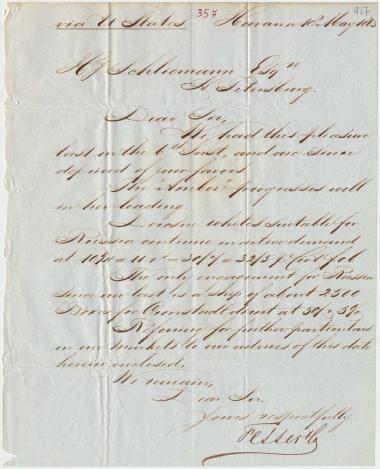 Letter sent by Fesser, F. & Co. to Schliemann, Heinrich, 1863