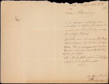 Letter sent by Meincke, E. to Schliemann, Heinrich, 1889